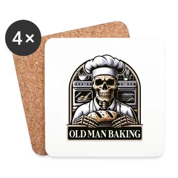 Old Man Baking Skull with Baker's Hat with Bread - Coasters (set of 4) - white - Front