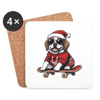 Saint Bernard Hund Weihnachten Skateboard - Untersetzer (4er-Set) - Weiß - Vorne
