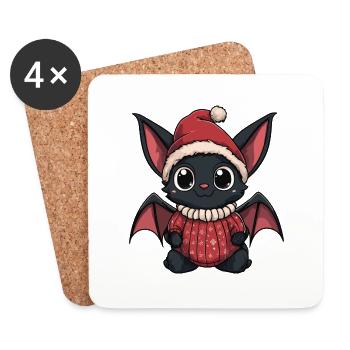 Bande dessinée de Noël chauve-souris - Dessous de verre (lot de 4) - blanc - Devant