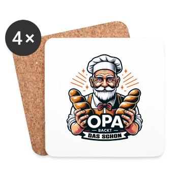 Opa backt das schon - Bäcker mit Broten - Untersetzer (4er-Set) - Weiß - Vorne