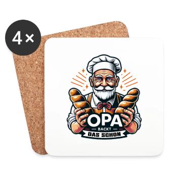 Opa backt das schon - Bäcker mit Broten - Untersetzer (4er-Set) - Weiß - Vorne