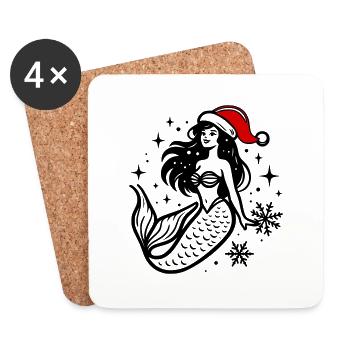 Meerjungfrau Weihnachtlich - Untersetzer (4er-Set) - Weiß - Vorne