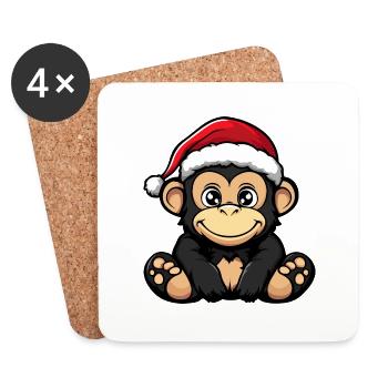 Singe Noël Mignon - Dessous de verre (lot de 4) - blanc - Devant
