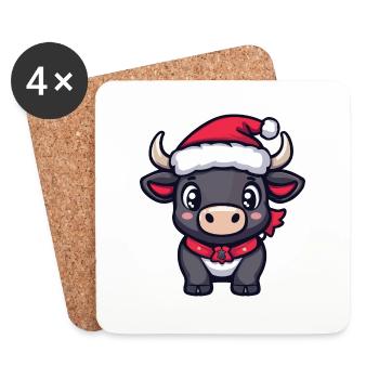 Stier Weihnachten Niedlich - Untersetzer (4er-Set) - Weiß - Vorne
