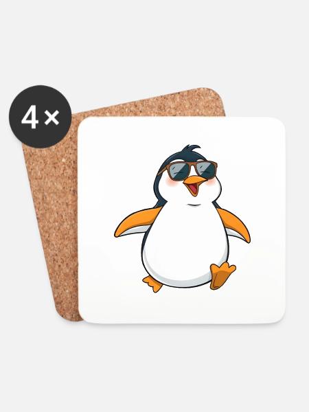 Stylish Penguin with Yellow Feet and Sunglasses - Coasters (set of 4) - white