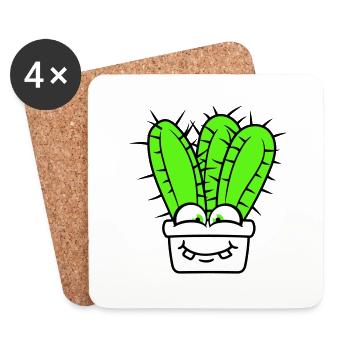 Cactus Cactus Visage Épineux Drôle Heureux - Dessous de verre (lot de 4) - blanc - Devant