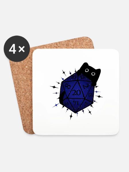 Pen n paper D20 W20 Katze Nacht Sterne Rollenspiel - Untersetzer (4er-Set) - Weiß