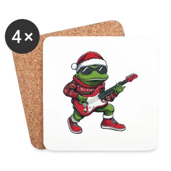 Frog Christmas Rocker Guitare - Dessous de verre (lot de 4) - blanc - Devant