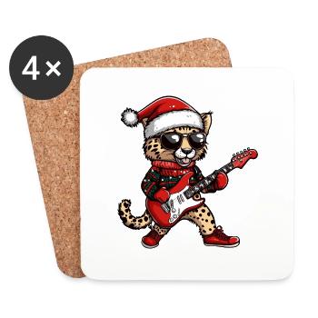 Cheetah Christmas Rocker Guitar - Coasters (set of 4) - white - Front