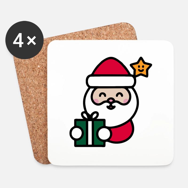 Lustiger Weihnachtsmann - Untersetzer (4er-Set) - Weiß