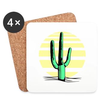 Cactus, désert, coucher de soleil, soir, nuit, cactus - Dessous de verre (lot de 4) - blanc - Devant