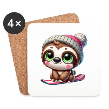 Süßes Faultier Snowboard Winter Cartoon - Untersetzer (4er-Set) - Weiß - Vorne