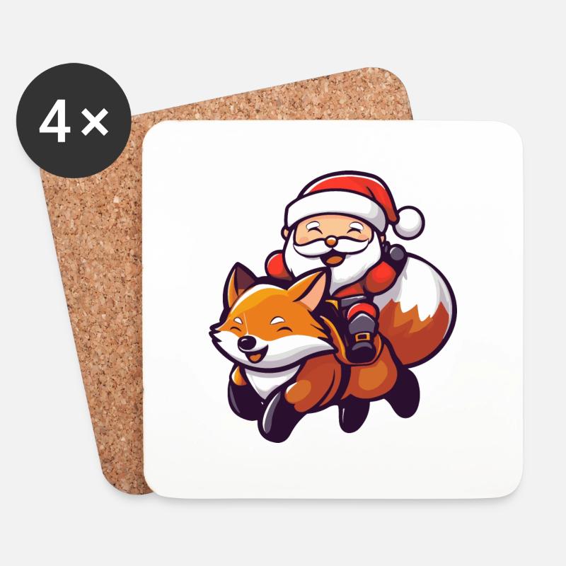 Fuchs Weihnachtsmann - Untersetzer (4er-Set) - Weiß