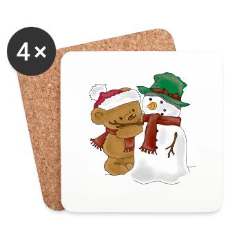 Ours décore bonhomme de neige - Dessous de verre (lot de 4) - blanc - Devant