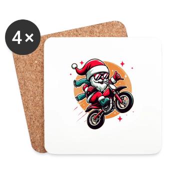 Cooler Biker Weihnachtsmann - Untersetzer (4er-Set) - Weiß - Vorne