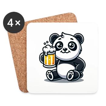Cute Panda Drinking Beer - Untersetzer (4er-Set) - Weiß - Vorne