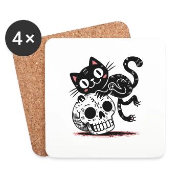 Black Cat and Skull - Coasters (set of 4) - white - Front