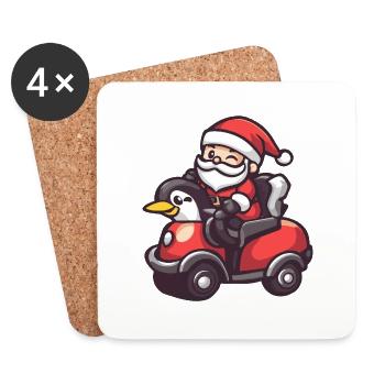 Pinguin Weihnachtsmann Cartoon - Untersetzer (4er-Set) - Weiß - Vorne