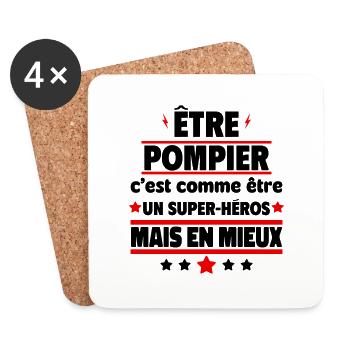 Être pompier, c'est mieux qu'être un héros - Dessous de verre (lot de 4) - blanc - Devant