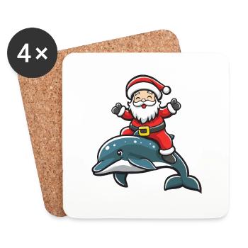 Dolphin Santa Claus Cartoon - Coasters (set of 4) - white - Front