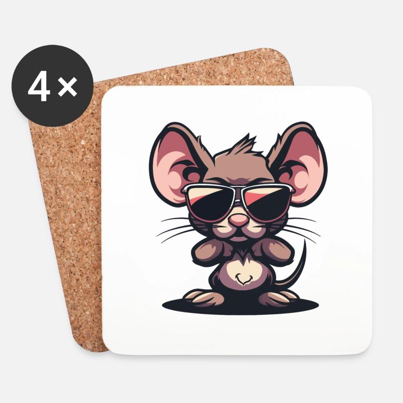 Maus Tier - Untersetzer (4er-Set) - Weiß