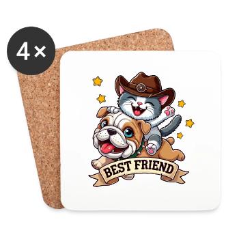 Chiot et chaton | Meilleur ami - Dessous de verre (lot de 4) - blanc - Devant