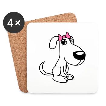 Dog Sitting Little Pretty Lady Bow Female - Coasters (set of 4) - white - Front