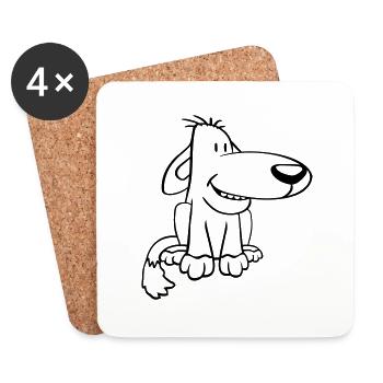 Chien Assis Mignon Drôle Heureux Comique Animal de compagnie - Dessous de verre (lot de 4) - blanc - Devant