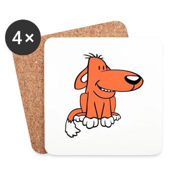Chien Assis Mignon Drôle Heureux Comique Animal de compagnie - Dessous de verre (lot de 4) - blanc - Devant