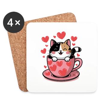 CAT IN CUP - Dessous de verre (lot de 4) - blanc - Devant