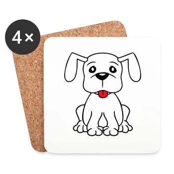 chien assis mignon petit chiot heureux animal de compagnie - Dessous de verre (lot de 4) - blanc - Devant