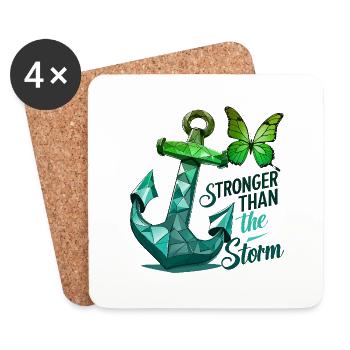 Phrase de sensibilisation au cancer du sein Plus fort que la tempête - Dessous de verre (lot de 4) - blanc - Devant