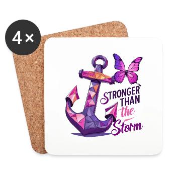Phrase de sensibilisation au cancer du sein Plus fort que la tempête - Dessous de verre (lot de 4) - blanc - Devant