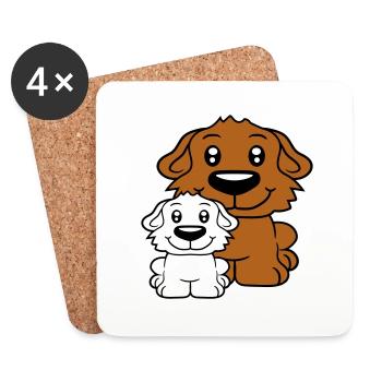 Deux chiens Famille Enfant Mère Père Papa Maman Doux - Dessous de verre (lot de 4) - blanc - Devant