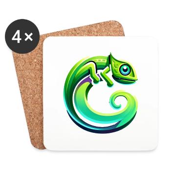 Colorful chameleon with curved tail - Coasters (set of 4) - white - Front