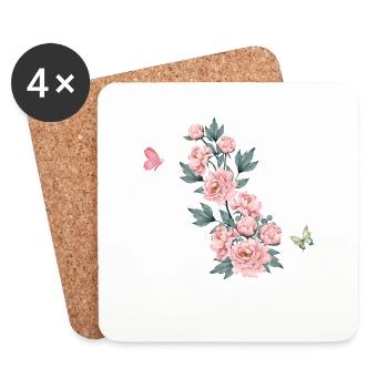 Buchstaben und rosa Blumen - Untersetzer (4er-Set) - Weiß - Vorne