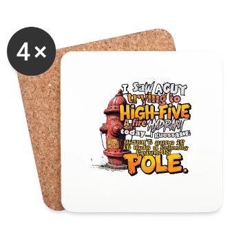 High Five on a Fire Hydrant - Coasters (set of 4) - white - Front