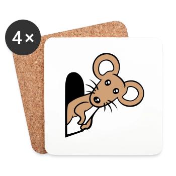 Maus Wand Loch Mauseloch Guckt Süß Lustig Comic - Untersetzer (4er-Set) - Weiß - Vorne