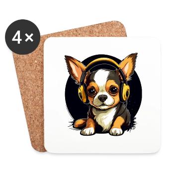 Cooler Chihuahua mit Kopfhörern - Untersetzer (4er-Set) - Weiß - Vorne