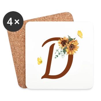 Letter d sunflower butterfly - Coasters (set of 4) - white - Front