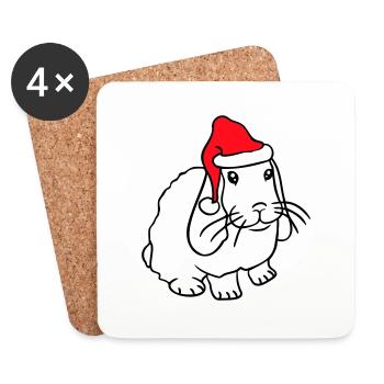 Lapin Père Noël Père Noël Chapeau Chapeau Cadeau - Dessous de verre (lot de 4) - blanc - Devant