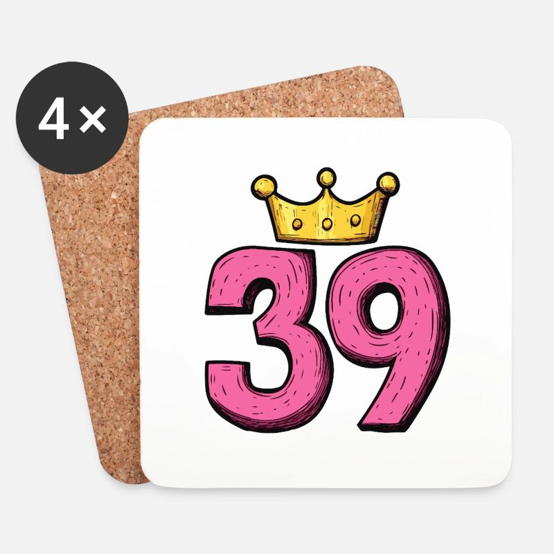 39 Zahl Krone - Untersetzer (4er-Set) - Weiß