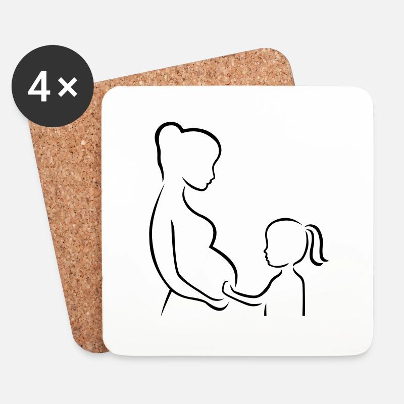 Schwangere mit ihrer Tochter - Outline - Untersetzer (4er-Set) - Weiß