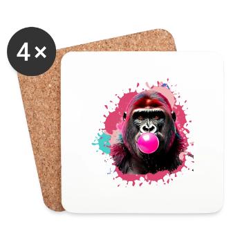 Gorilla,graffiti,illustration,chewing gum,bubble - Coasters (set of 4) - white - Front