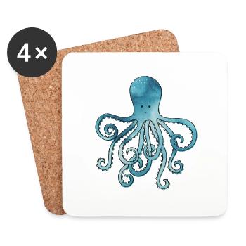 Oktopus blau aquarell - Untersetzer (4er-Set) - Weiß - Vorne