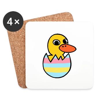 Cute Kawaii Duckling Easter Egg - Coasters (set of 4) - white - Front