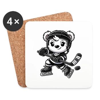 Joueur de hockey sur glace Polar Bear Chibi - Dessous de verre (lot de 4) - blanc - Devant