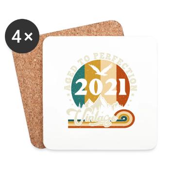 Vintage Birthday in 2022 - anniversaire 2025. - Dessous de verre (lot de 4) - blanc - Devant