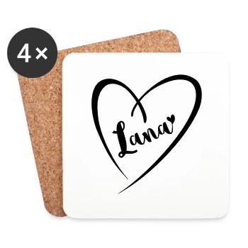 Lana surname first name in heart frame - Coasters (set of 4) - white - Front
