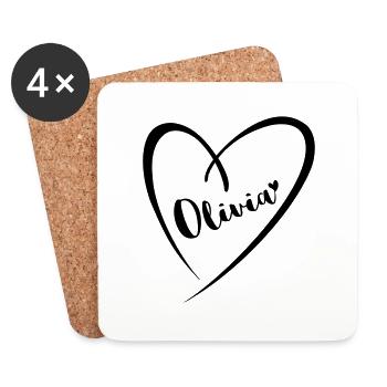 Olivia surname first name in heart frame - Coasters (set of 4) - white - Front